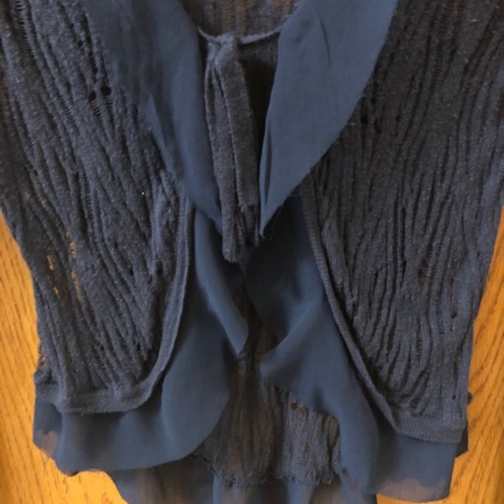 Simply Vera Wang lacy tie front blue sweater PXS